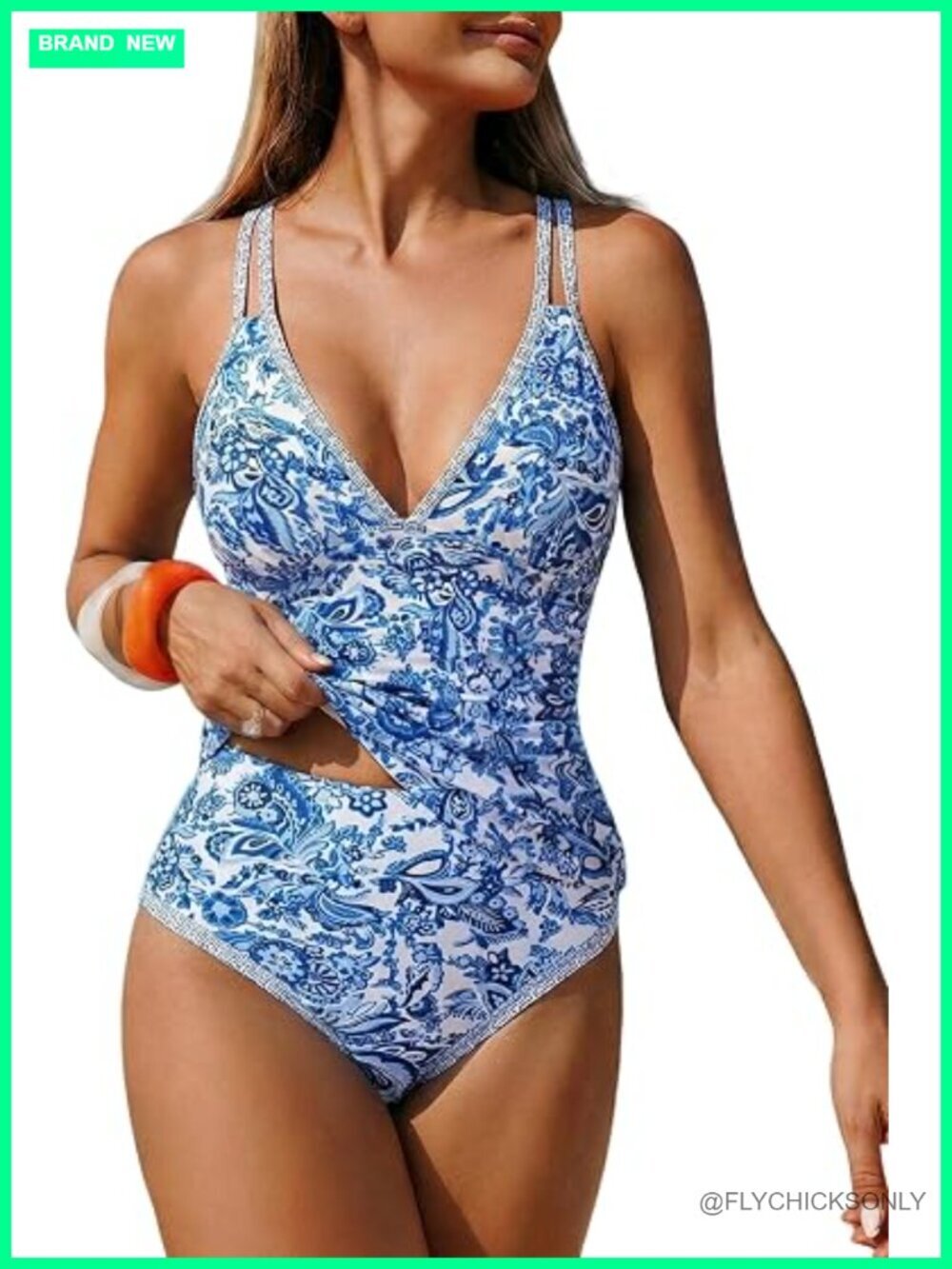 High Waisted Tummy Control 2 Piece Tankini Set Swimwear V Neck Modest Bathing